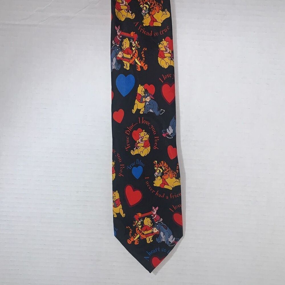 Disney Winnie the Pooh & Friends Mens Valentines Neck Tie Black‎ Red Blue Hearts